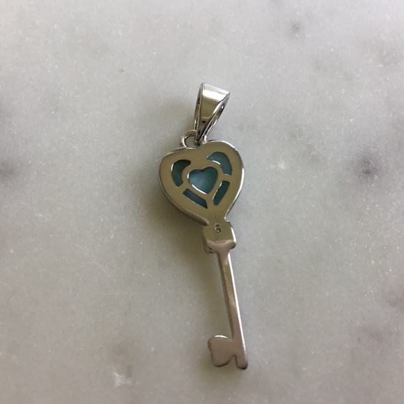 Natural Larimar Key Sterling Silver Necklace - Picture 15 of 16